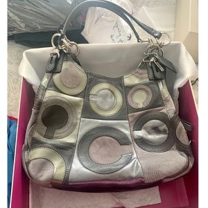 Coach Madison Gray Inlaid C Leather Maggie Bag